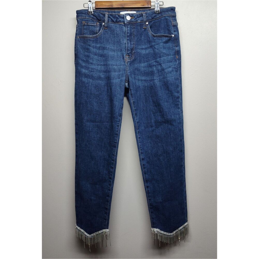 Risen Cropped Embellished Jeans Women 11/30 Blue Stretch Western Glam Cowgirl